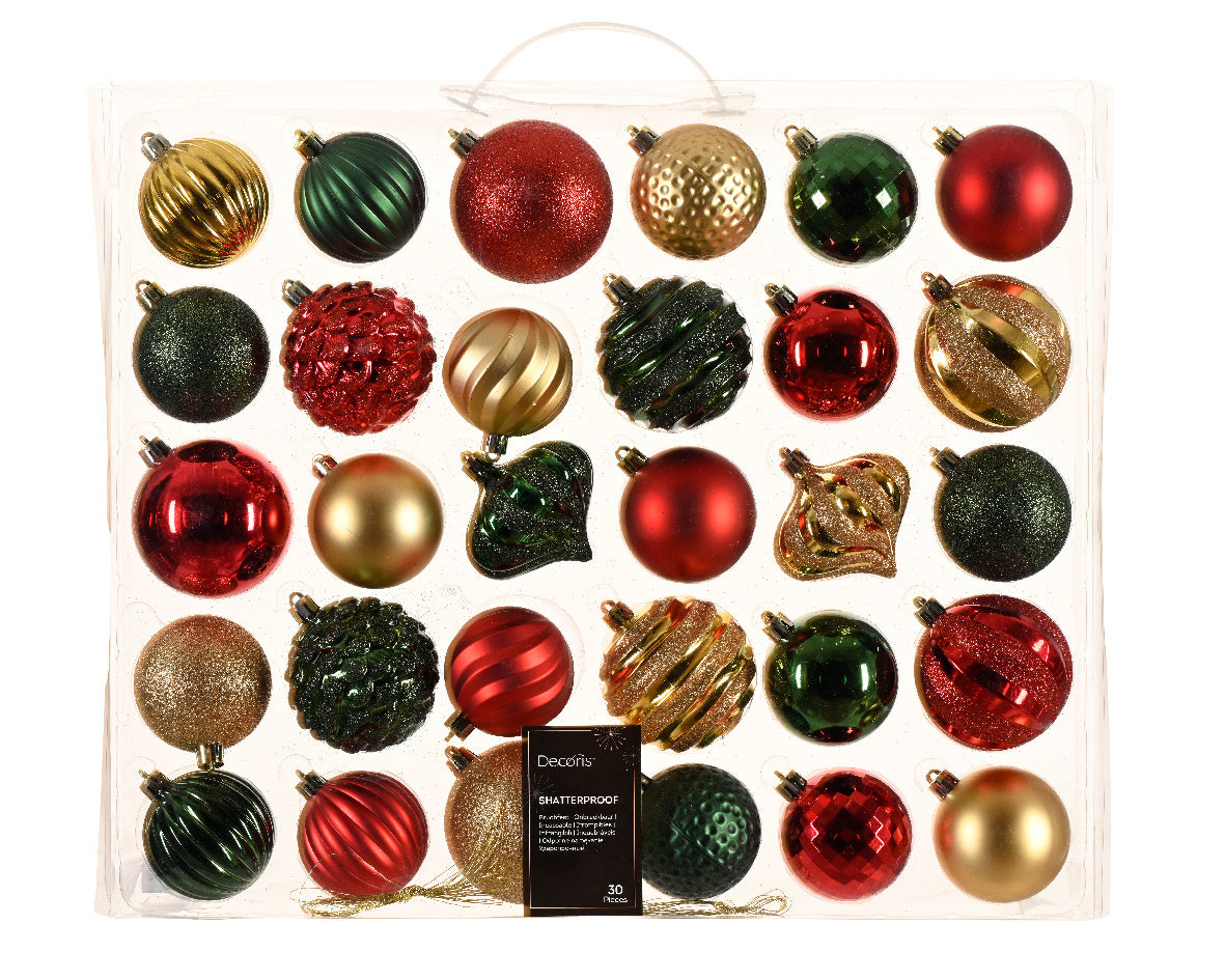 Kerstballen set 30st groen goud rood