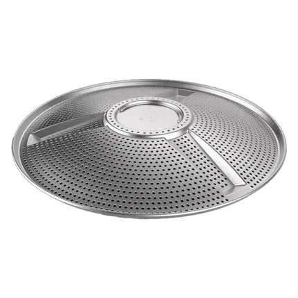 Pellet-adapter met geperforeerd metalen deksel en middenring