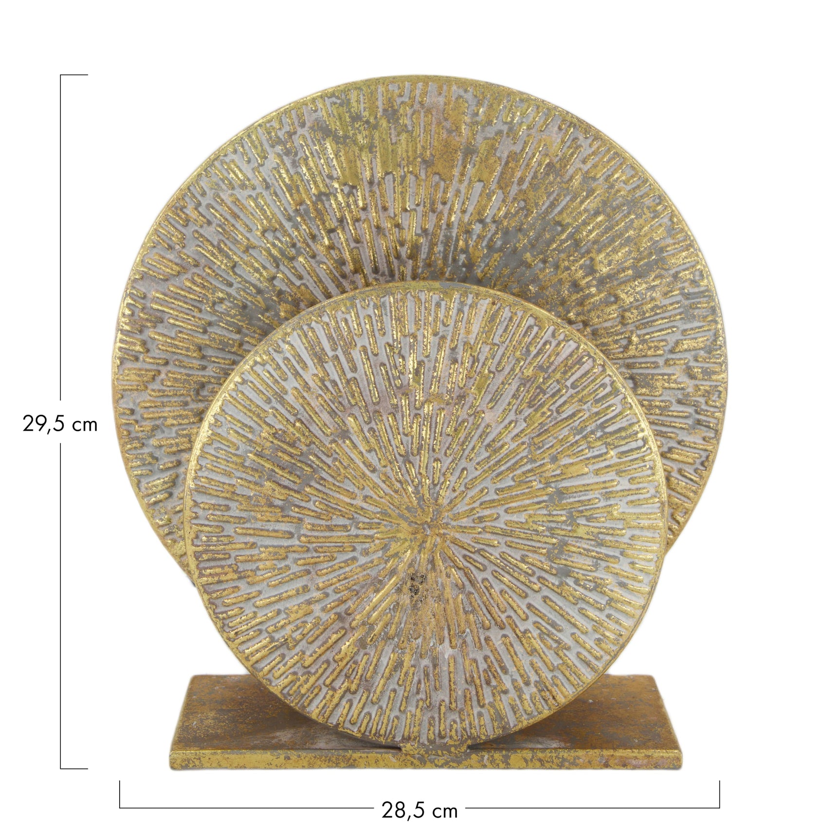 Tafel lamp van metaal met ronde, glanzende gouden ventilatorvormige kap