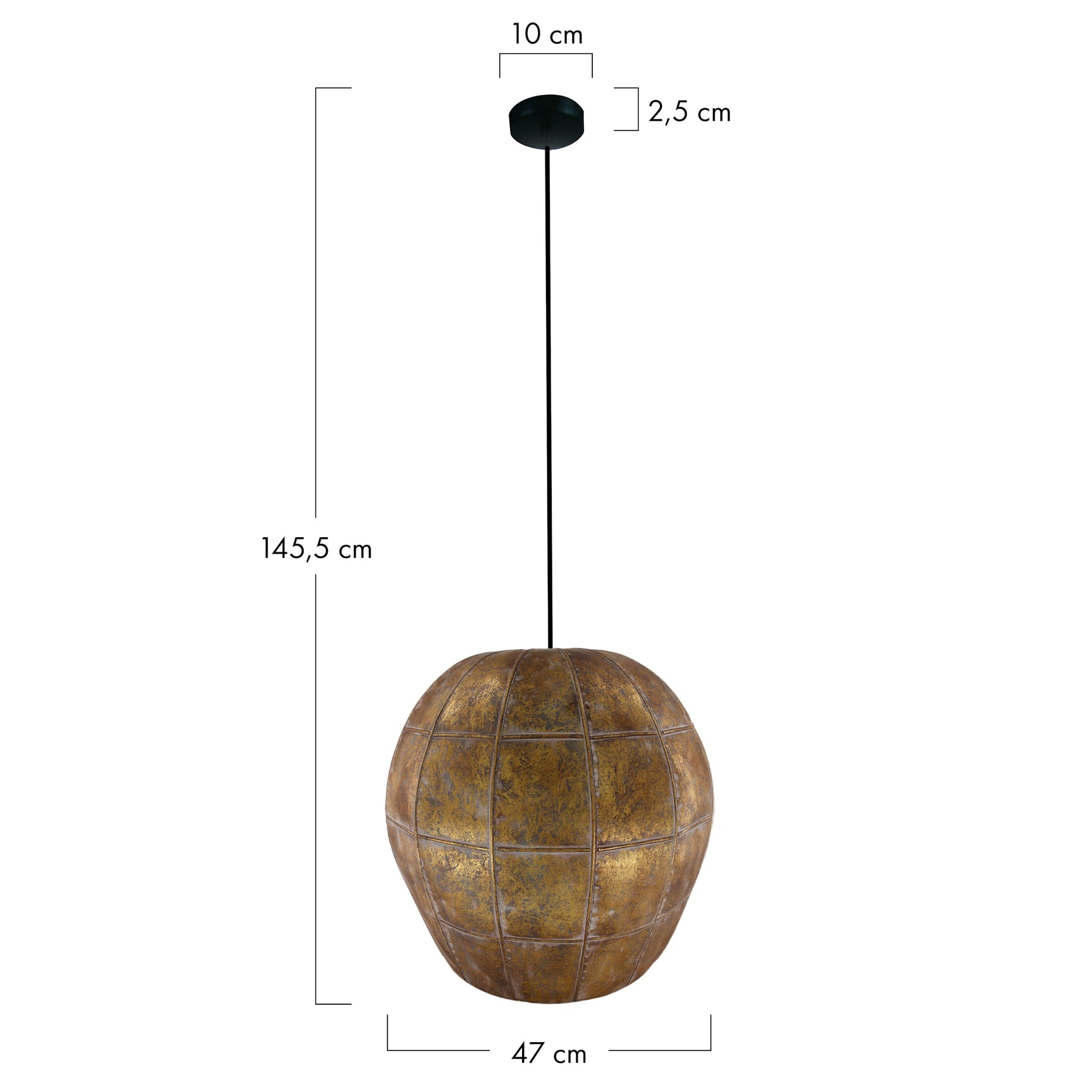 Hanglamp metaalbol bronskleurig met plafondkap en ophangkoord, 47 cm