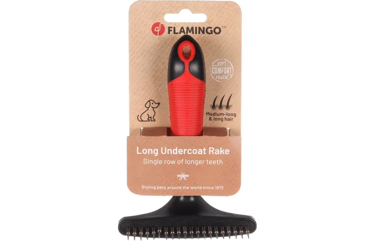 Ondervacht-hark met lange tanden, rood en zwart, in Flamingo verpakking