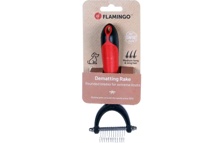 Klittenkam met rond blad, rood en zwart, maat S, Flamingo