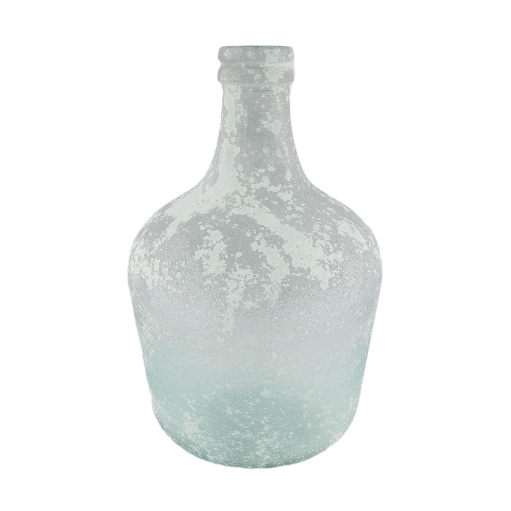 Recycled glazen fles met speckled lichtgroen oppervlak en korte hals