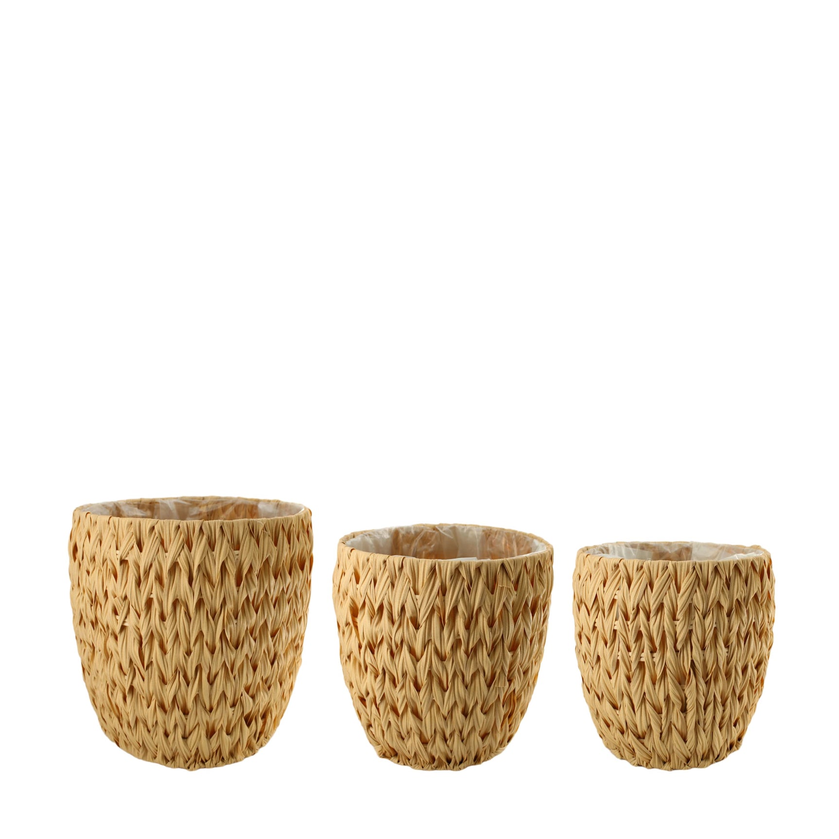Vlechtwerk manden met kunststof, set van drie in beige tinten