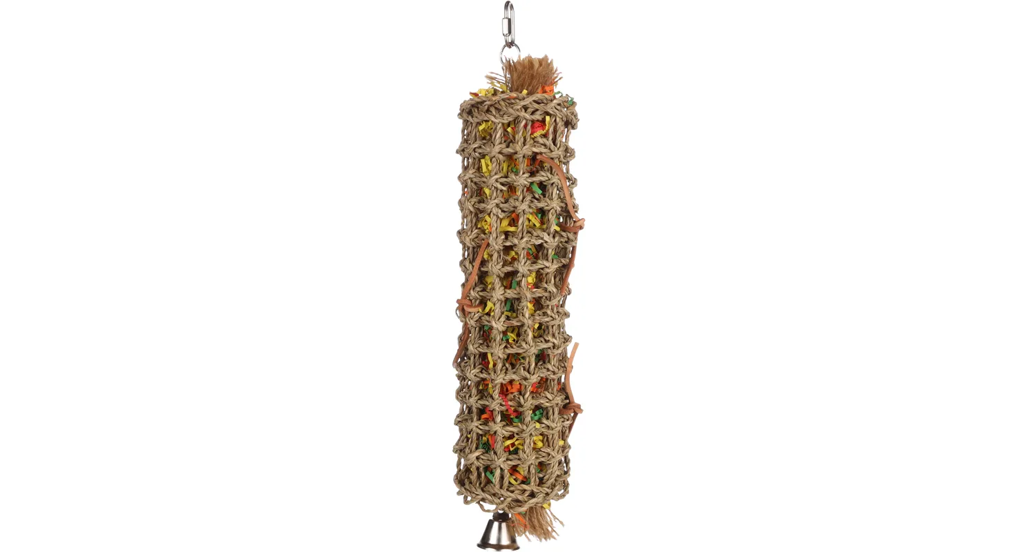 Opgehangen decoratieve cilinderhanger met gevlochten textuur en felgekleurde accenten