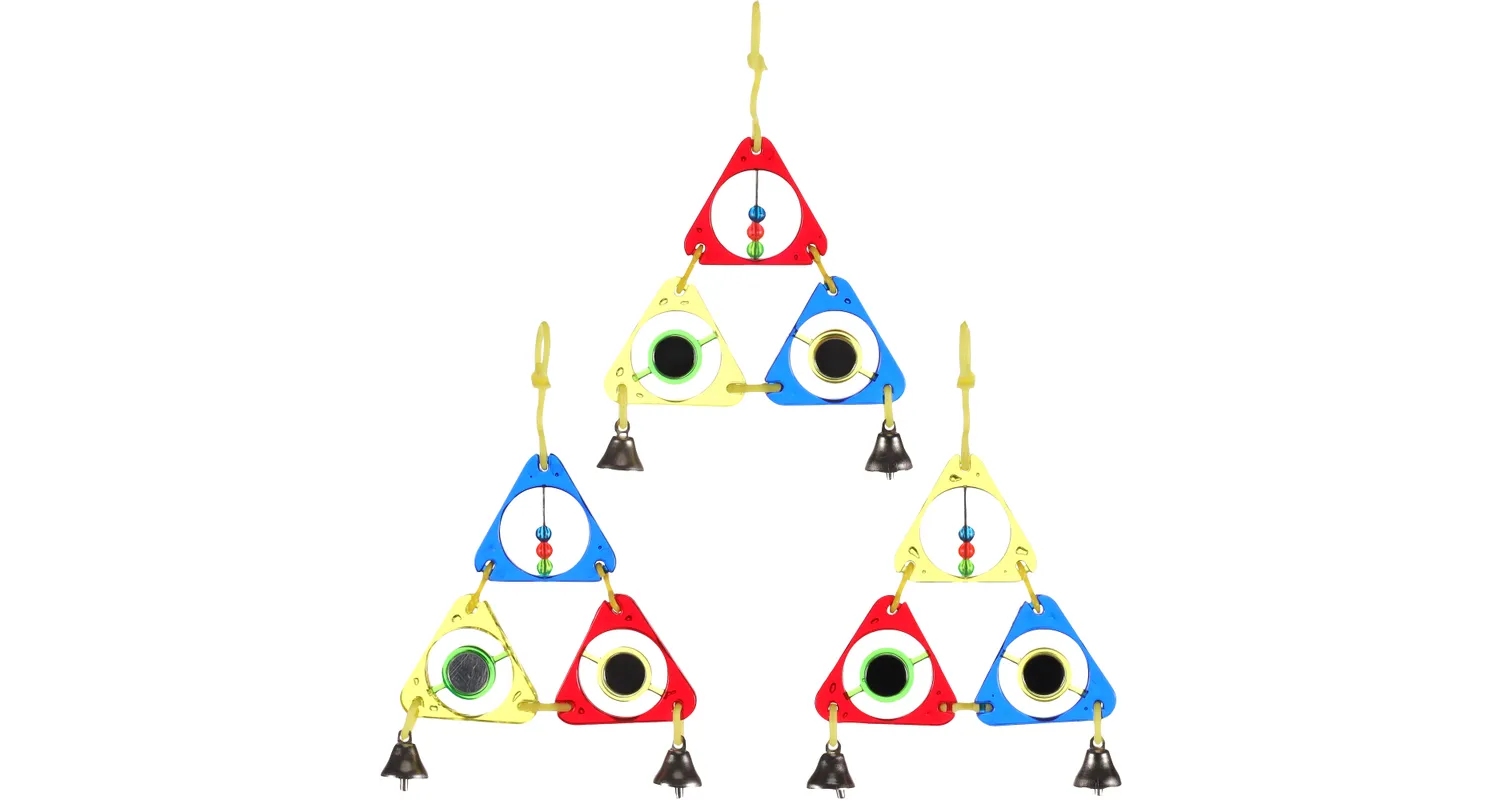 Set hangende driehoekige decoraties met vogelvormen, groen, rood en blauw