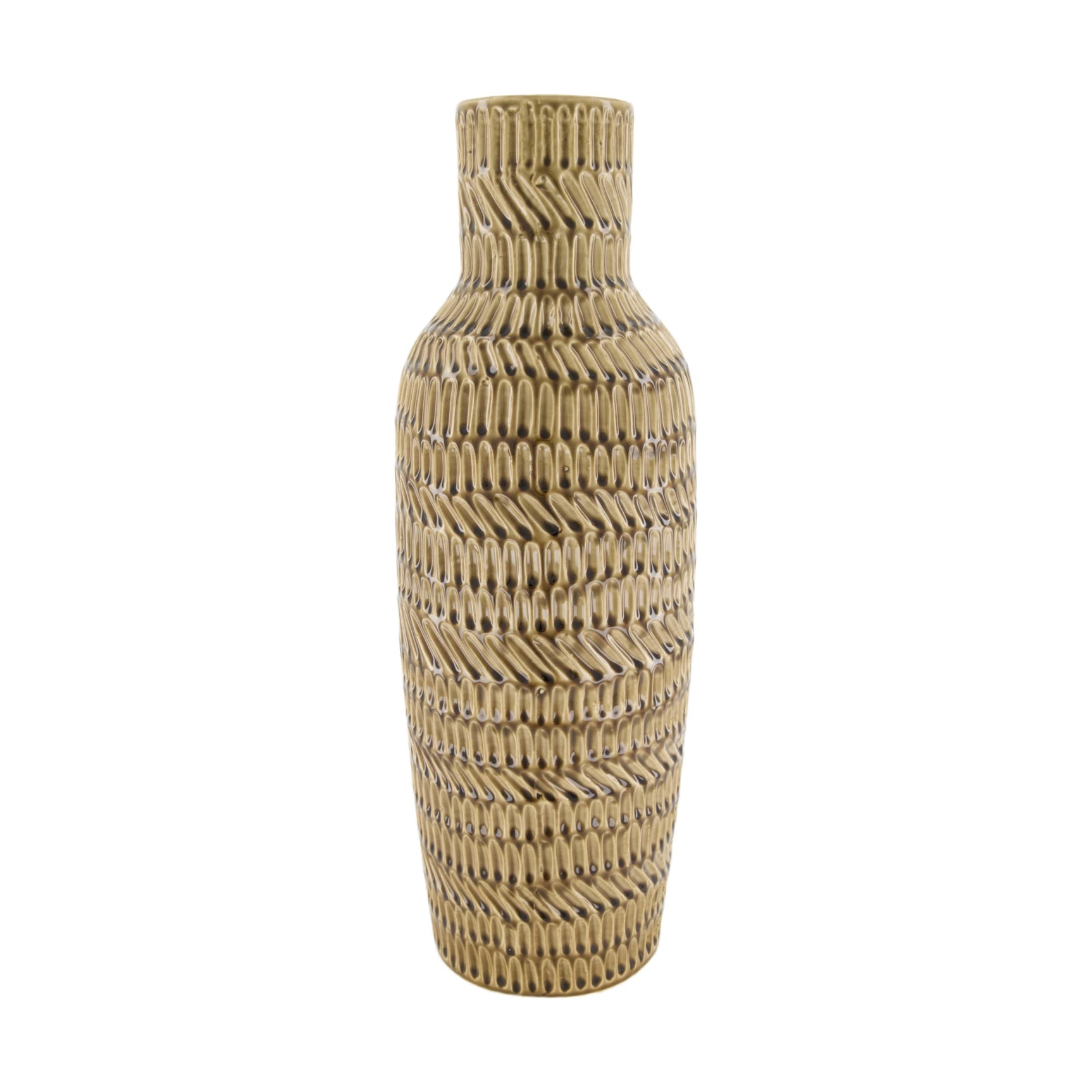 Keramische vaas met reliëf, beige met donker patroon