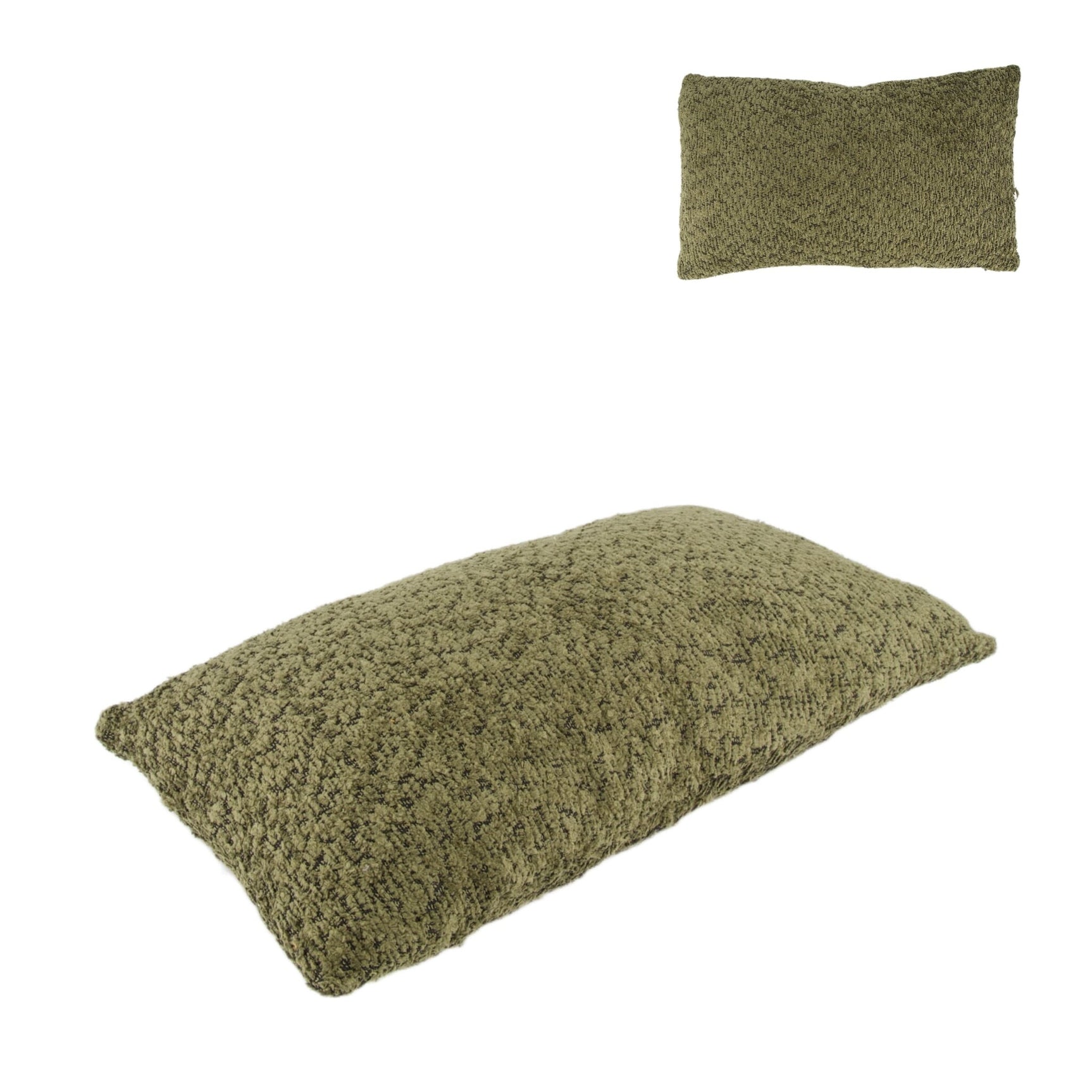 Polyester kussen 30x50x8 cm, olijfgroen rechthoekig met grove textuur