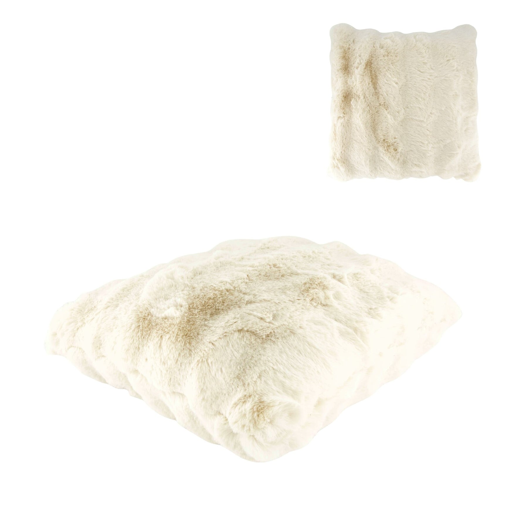 Polyester kussen 45x45x12 cm, zacht gebroken wit, pluche structuur