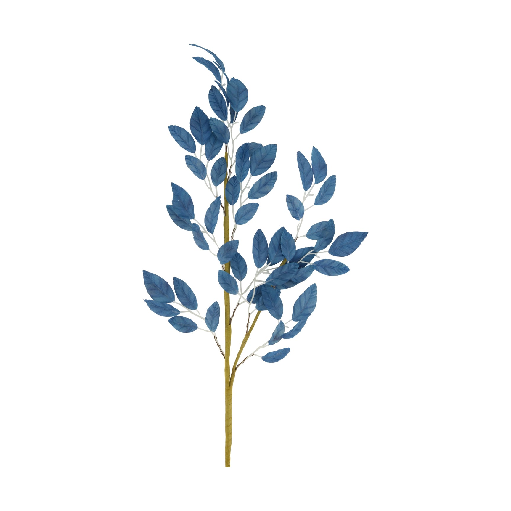 Kunstbloem tak met blauwe bladeren en kleine bloeibladeren
