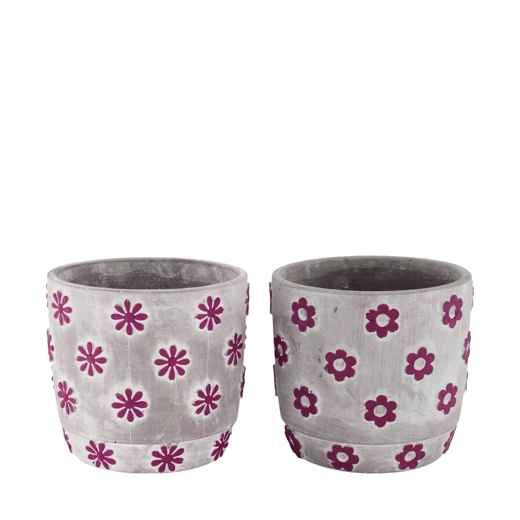 Keramische bloempot met bloemprint, grijs met roze bloemetjes