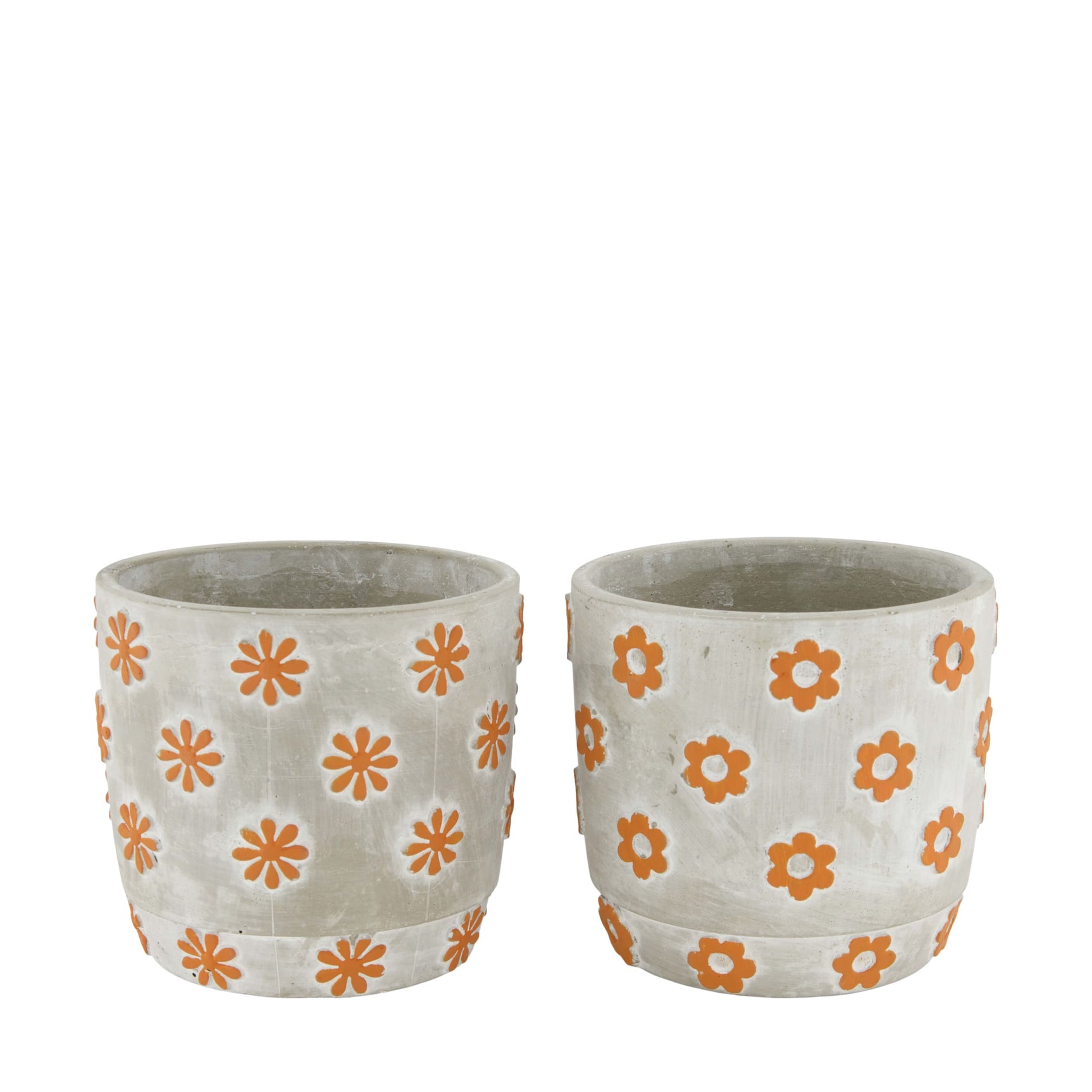 Keramische bloempotten met oranje bloemenprint