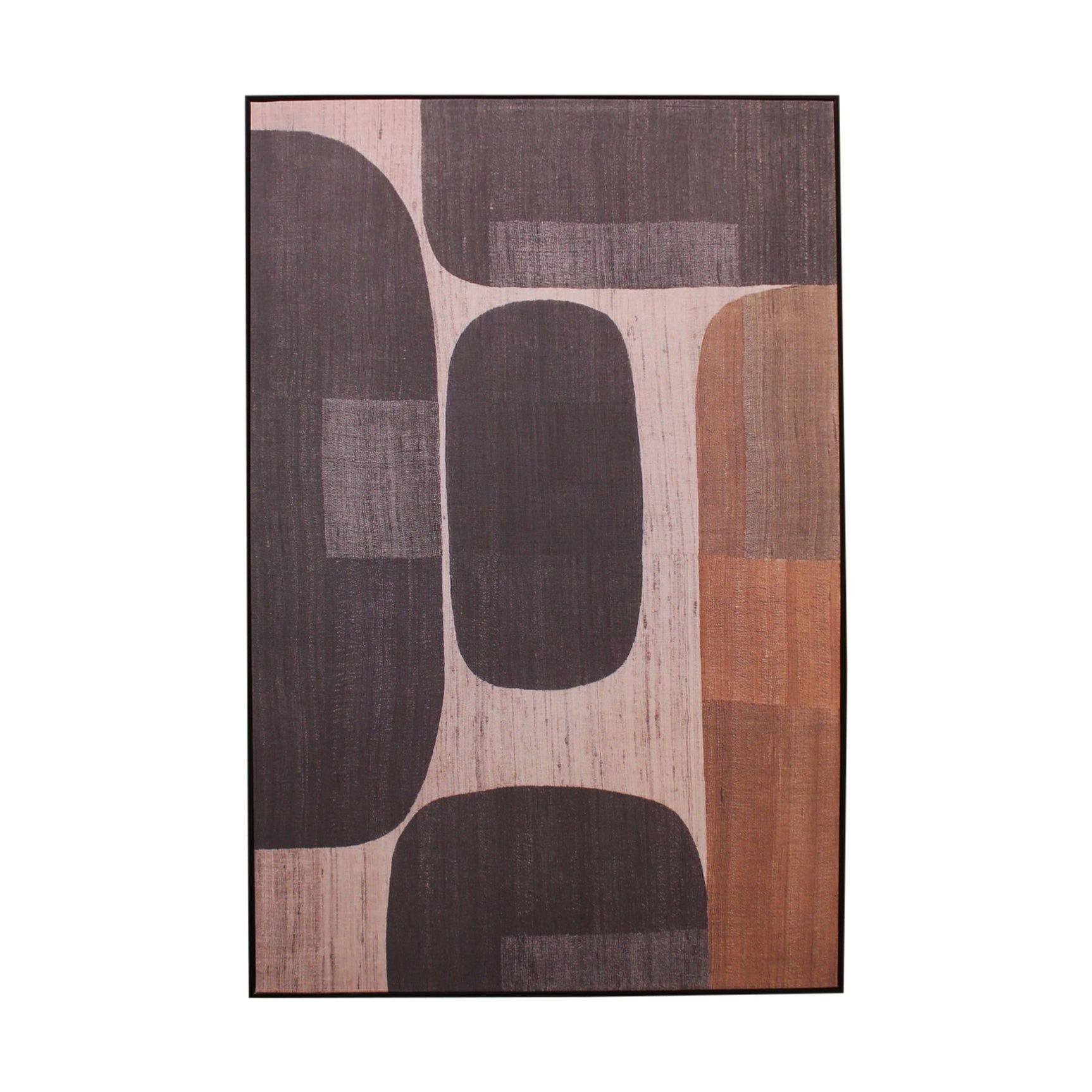 Linnen wanddecoratie met rechthoekig doek en abstracte vormen in bruin, zwart en beige