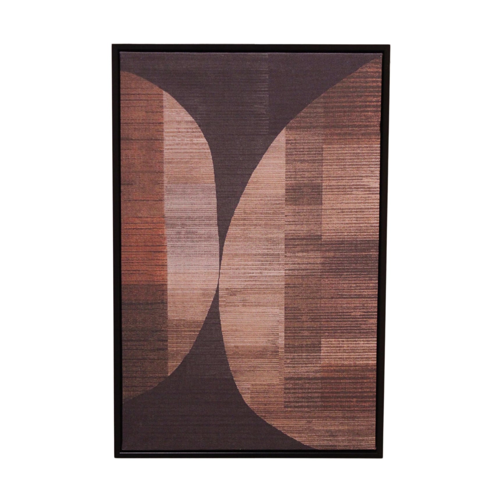 Linnen wanddecoratie met abstracte zandloperprint in bruin beige frame