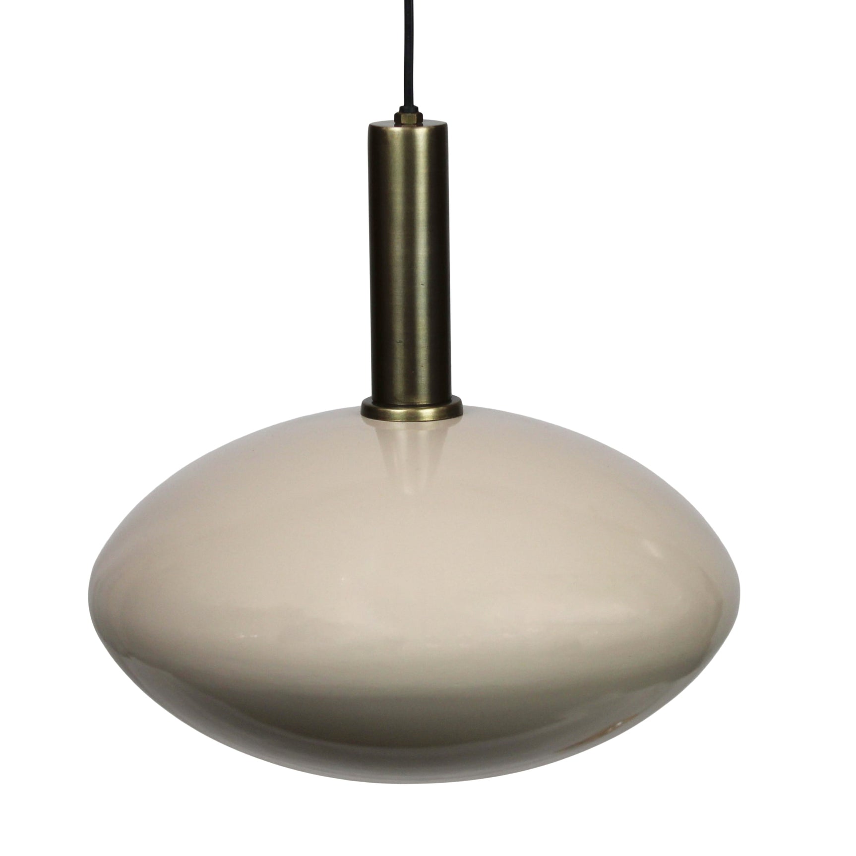 Ronde hanglamp met metalen kap en melkachtige tint, zwarte kabel, Ø 36 cm