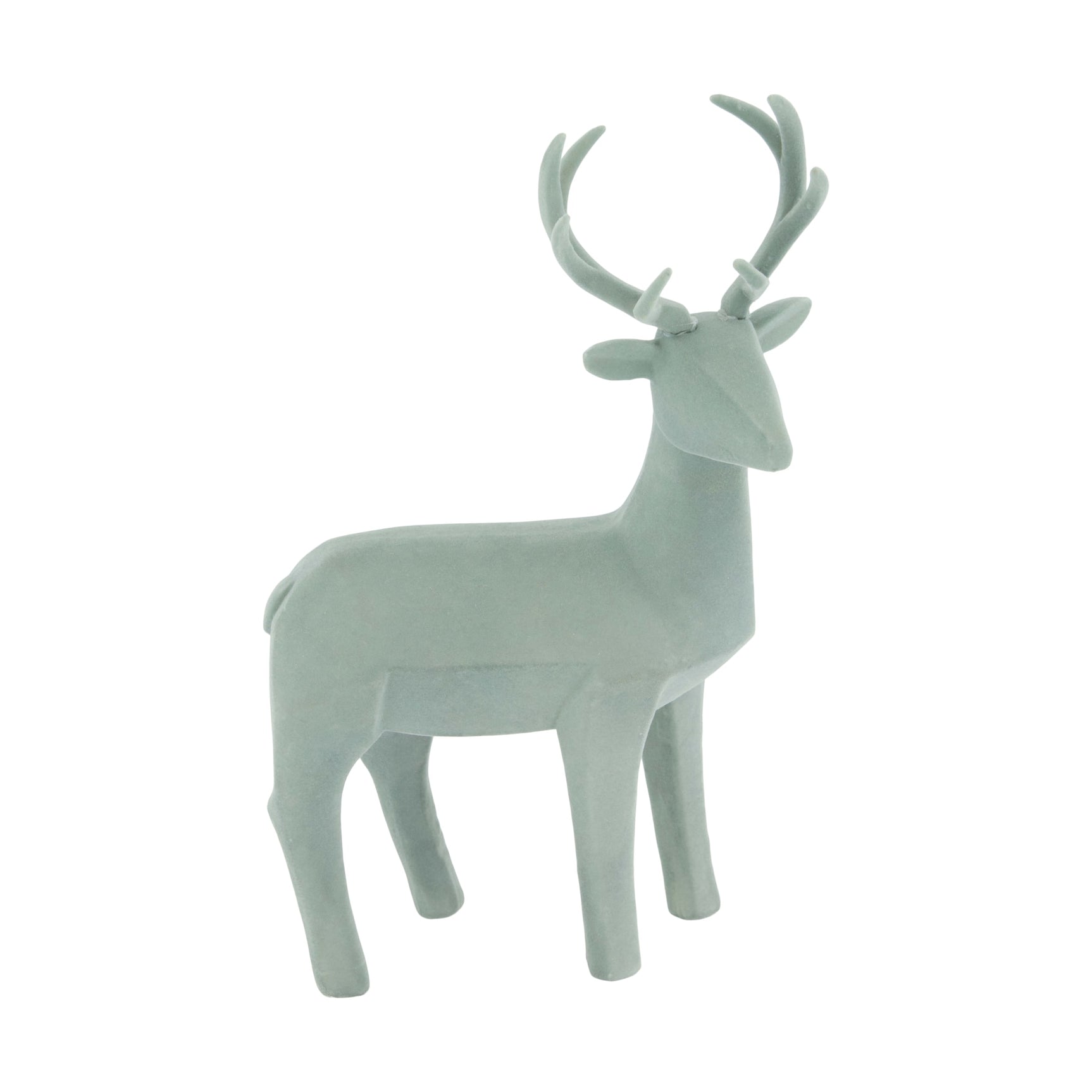 Hertfiguur van polyresin, staand hert in lichtgroene tint