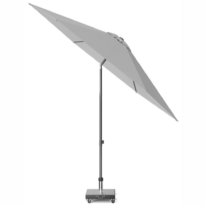 Platinum parasol Lisboa ø300 met lichtgrijze open doek, schuine hoek, metalen paal