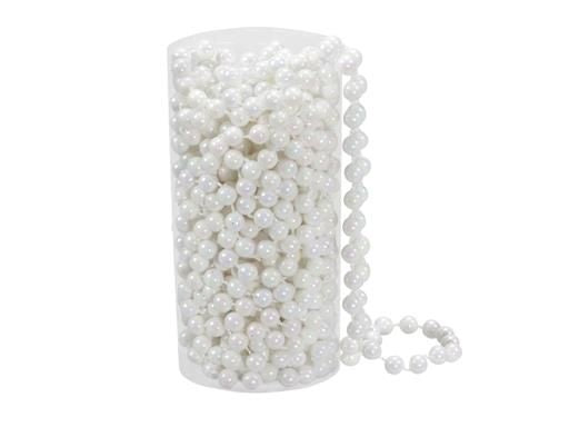 Witte kralenketting met 8 mm glazen kralen, in rol met losse streng
