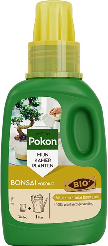 Pokon BIO bonsai voeding 250 ml, groene fles met gele dop