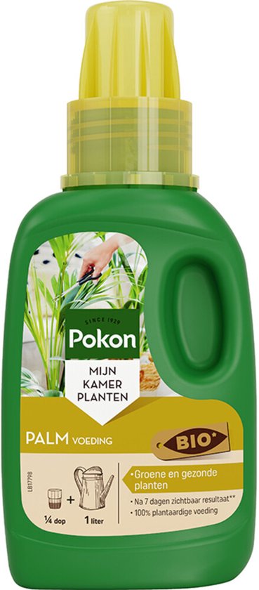 Pokon palmvoeding fles, groen met gele dop en voorkantlabel