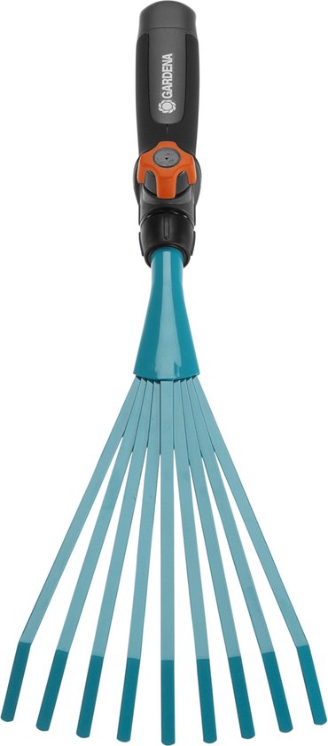GARDENA combisystem bladharkje met blauwe harkpennen en zwarte steel, werkbreedte 12 cm