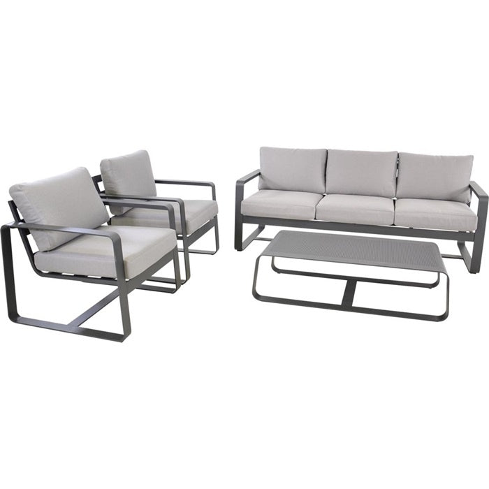 Loungeset Belezza: fauteuilset met tweezitsbank en bijzettafel, lichtgrijze kussens