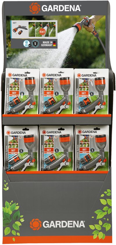 Gardena verpakking met multifunctionele sproeikoppen en waterstop, grijs met oranje