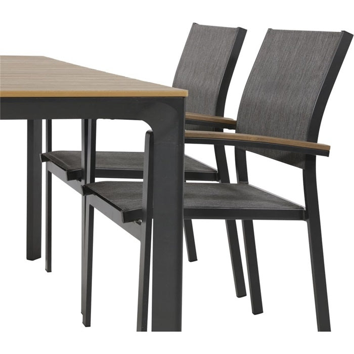 Polywood eettafel met houtlook blad, donkergrijs onderstel en poten