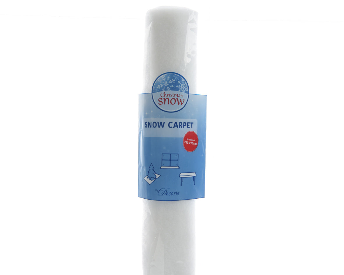 Witte polyester sneeuwdeken in verpakking met blauw label