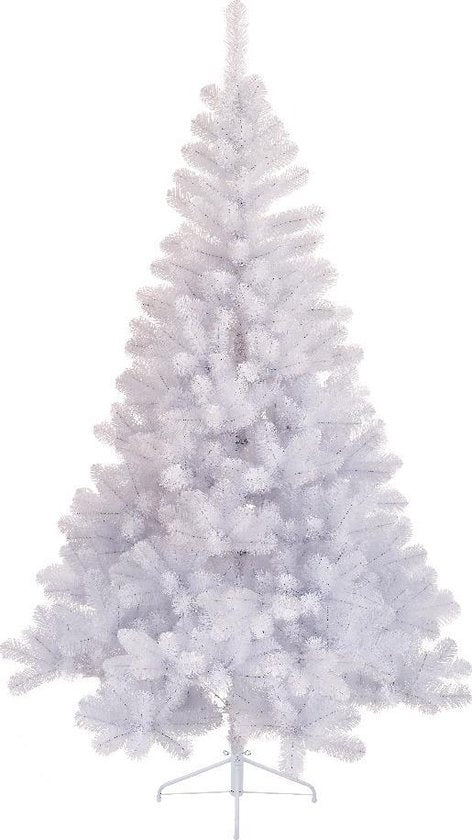 Witte kunstkerstboom met dichte naalden en spitse top