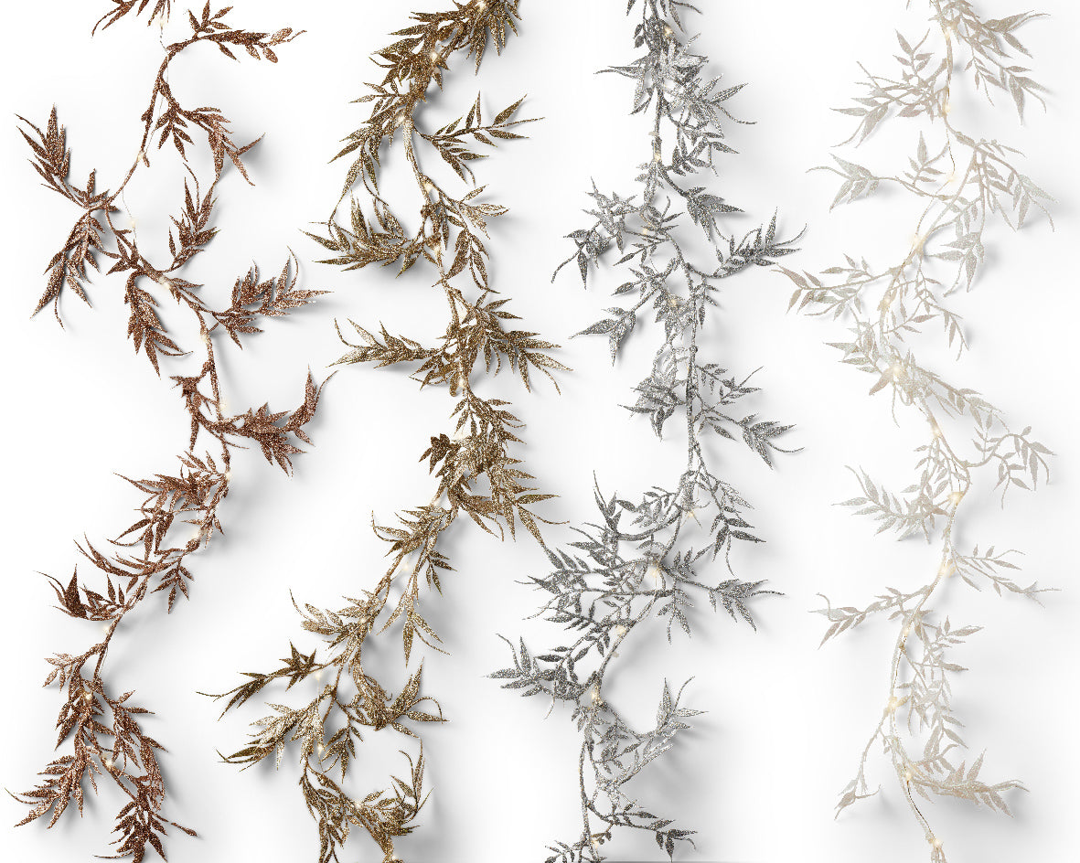 Decoratieve takjeslinger met micro-leds, bruin/goud en warmwit licht