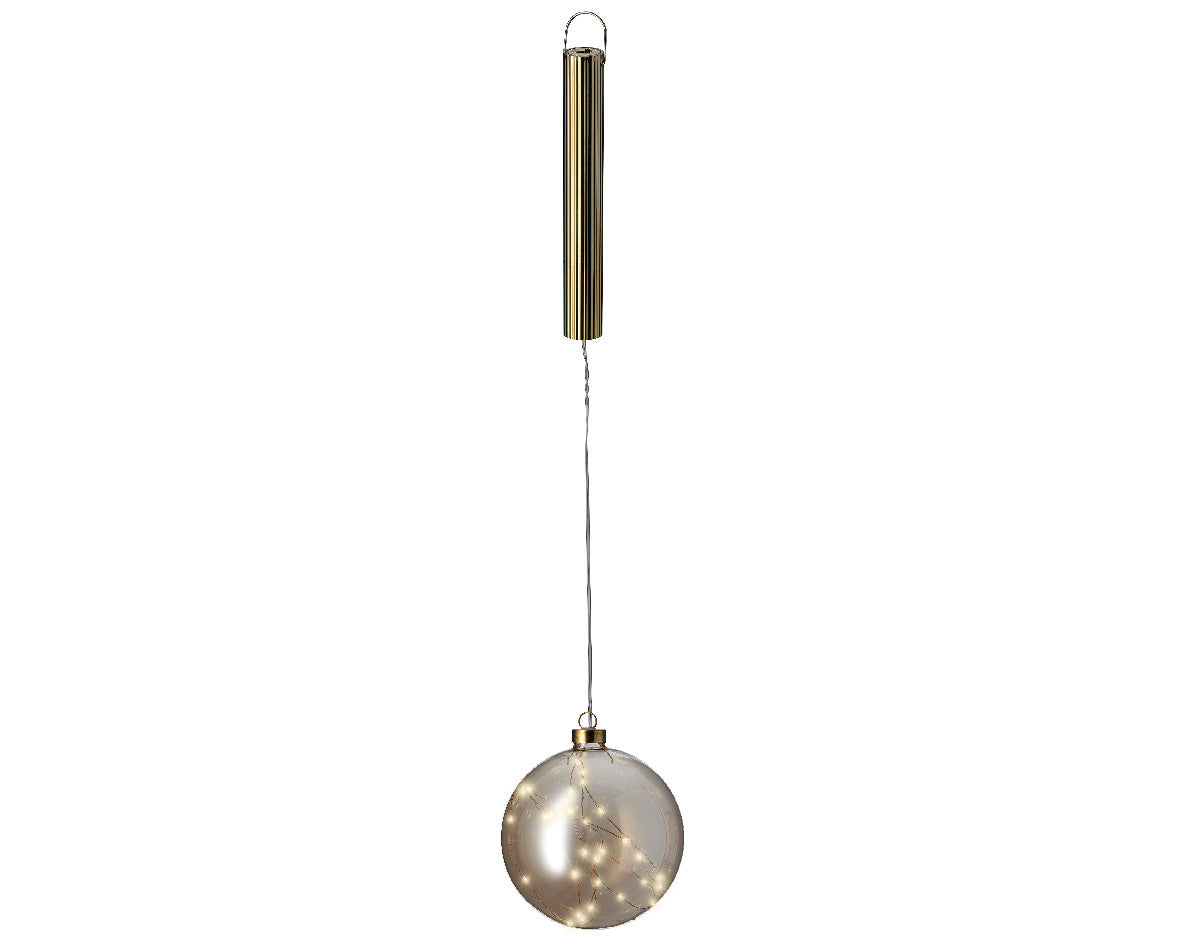 Binnen micro LED bol met warm licht, ronde glazen bol en metalen bovenkap