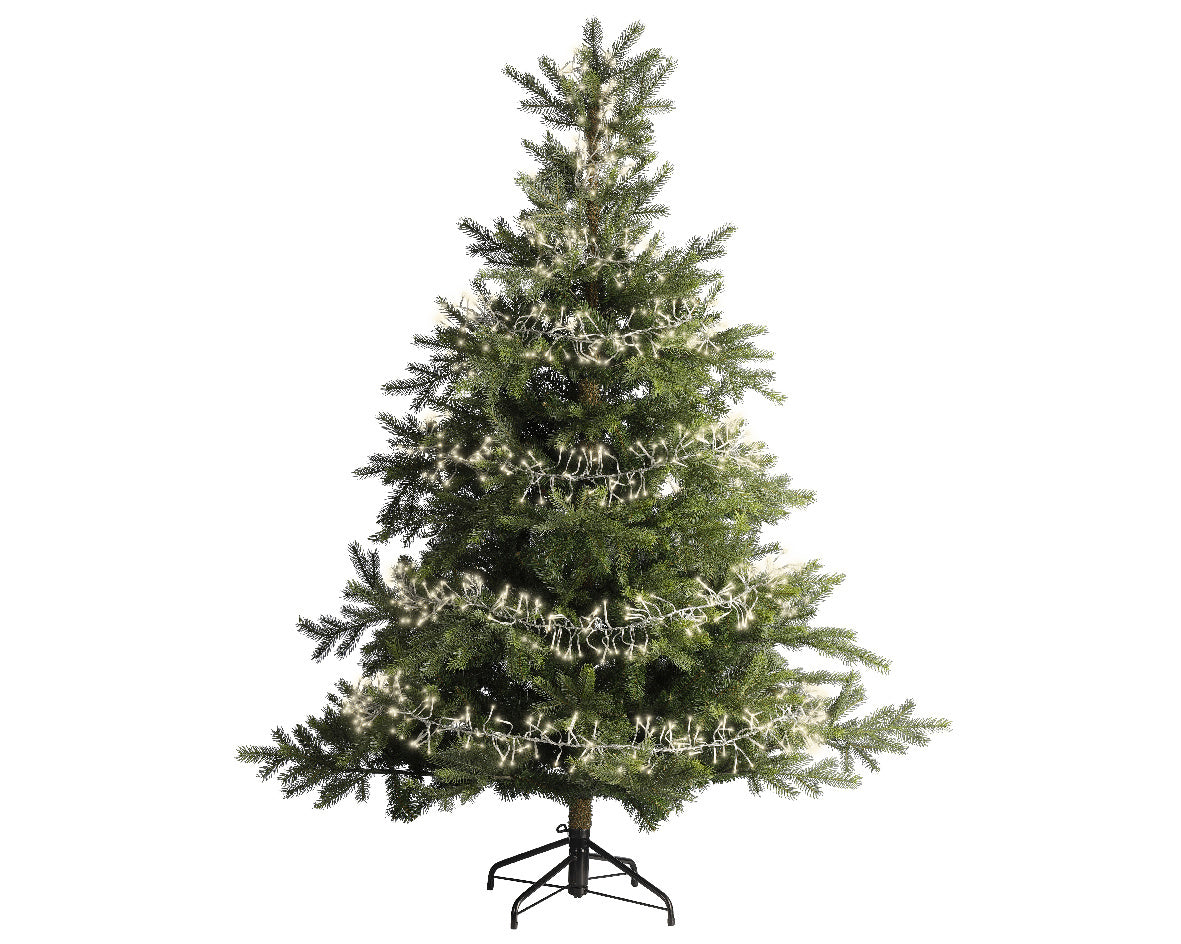 LED-lichtcluster voor buiten op een kunstkerstboom met warmwitte lampjes