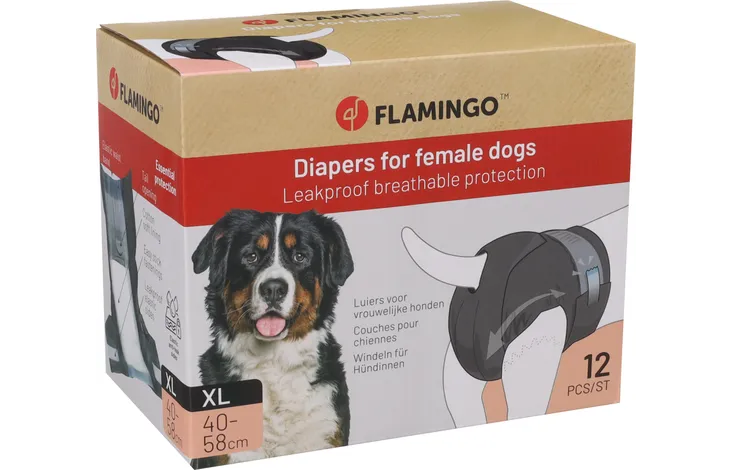 Flamingo hondenluiers voor teef, XL, 12 stuks in kartonnen verpakking