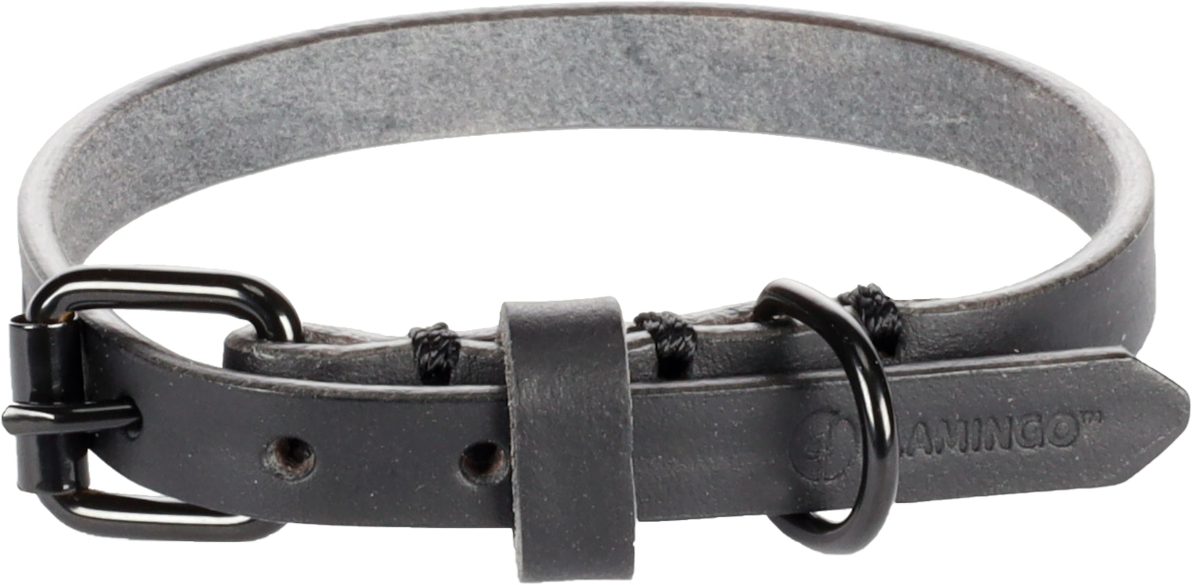 Zwarte leren halsband met metalen gesp en verstelgaten