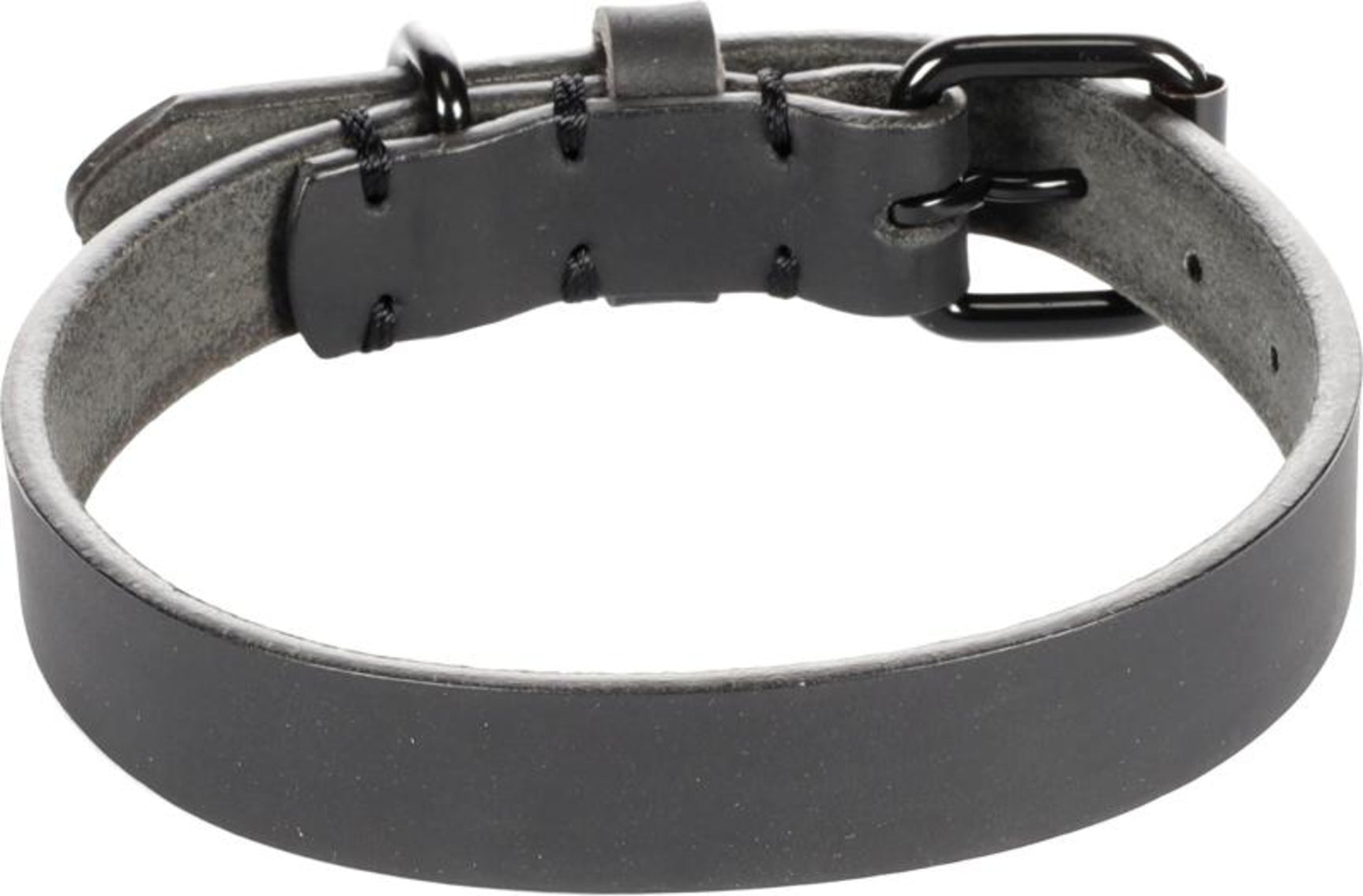 Zwarte lederen halsband met verstelgaten en gespklem