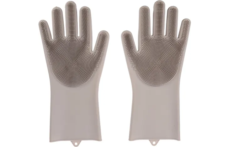 Was handschoenen voor honden, set van twee grijze handschoenen met wasnoppen