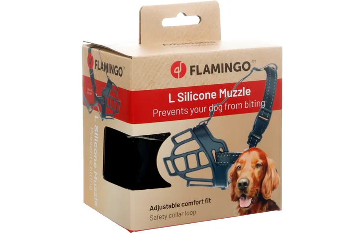 Zachte siliconen muilkorf voor hond, verstelbare band, zwart, met kooi-voorkant