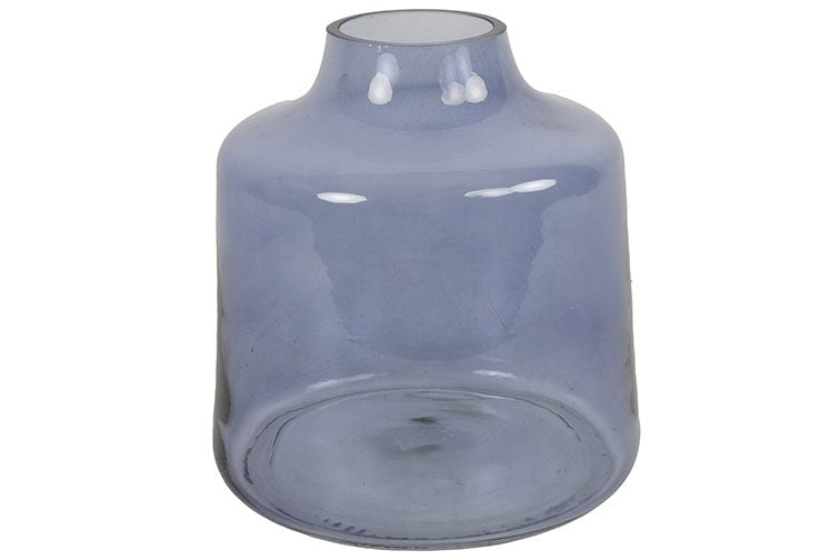 Blauwe buikige glazen fles met smalle hals