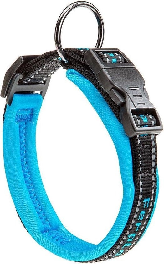 Ferplast halsband voor honden van sportnylon, blauw met zwart en metalen ring