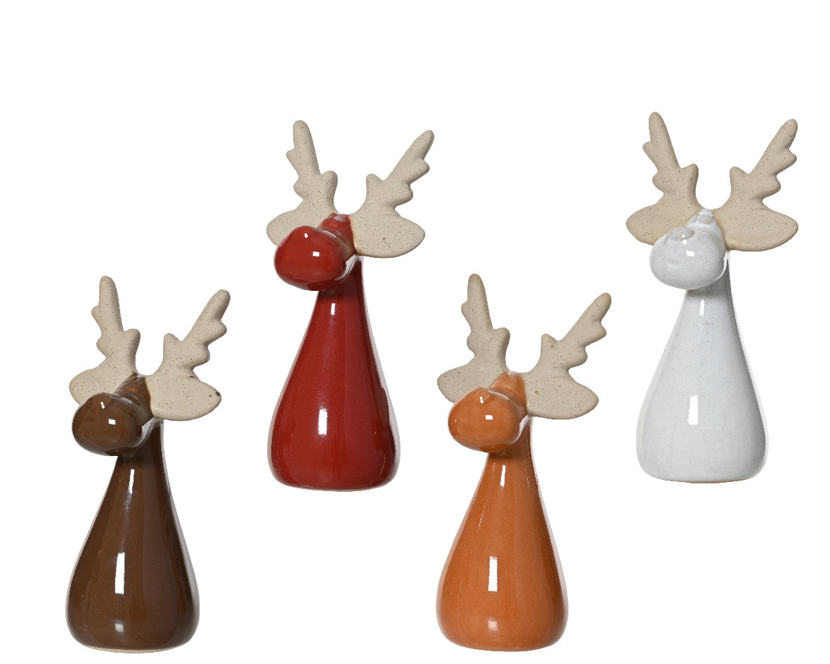 Porseleinen rendierfiguurtjes, 4 kleurenassortiment met gewei