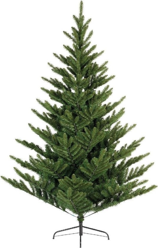 Everlands kunstkerstboom in groen met metalen standaard, volle takken