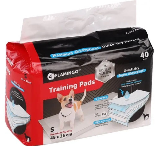 Trainingsmatten voor hondenverpakking, rood/zwart met hond-illustratie en 40 stuks.