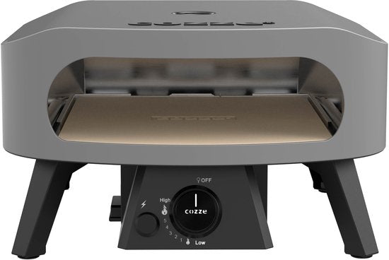 Cozze gas-pizzaoven met open bakruimte, aan/uit-schakelaar en snelinstelknoppen