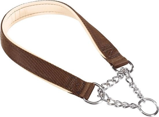 Ferplast hondenhalsband Daytona met bruine nylon band en metalen ringen