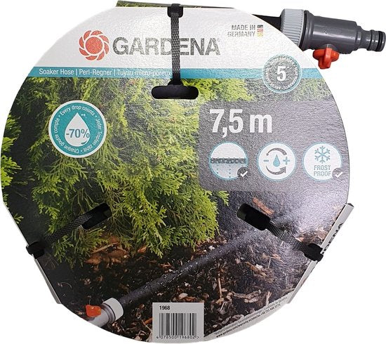 GARDENA druppelslangverpakking met 7,5 m aanduiding en zwart slangstuk