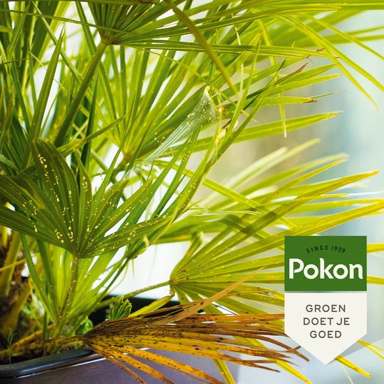 Fles en label van Pokon Groene doel doe goed, tegen hardnekkige insecten
