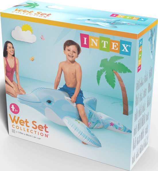 Intex Wet Set opblaasbare dolfijn in doos, lichtblauw met dolfijn en kind