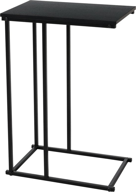 Zwarte bijzettafel met metalen frame en rechthoekig MDF topblad