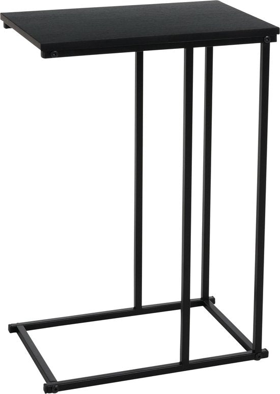 Zwarte bijzettafel met MDF topblad en rechtop staand metalen frame